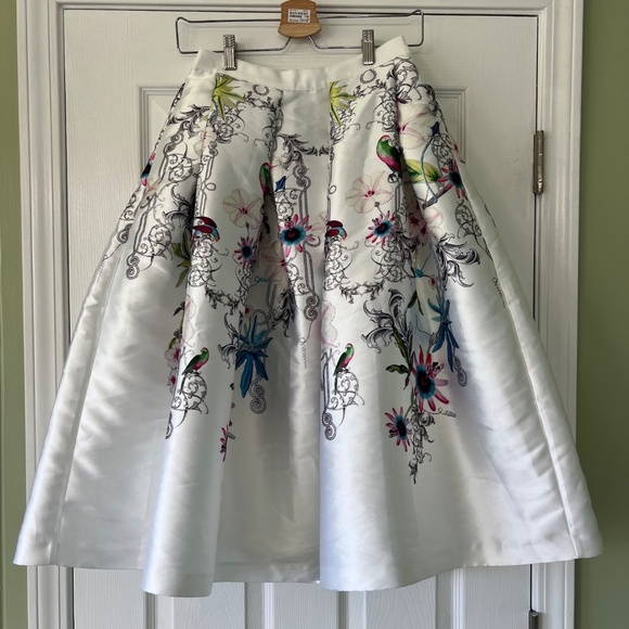 Ted Baker White Floral Petale Passion Flower Full Midi Skirt Size 1 - Picture 3 of 15